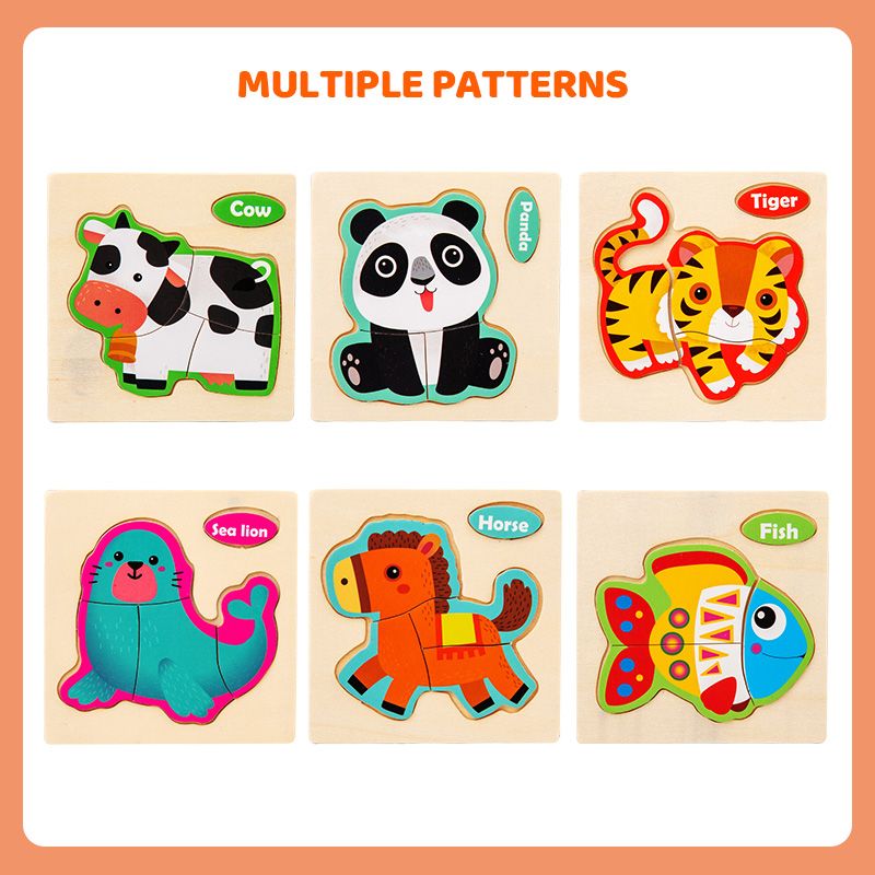 3D Wooden Puzzles Cartoon Animal Jigsaw Toys for Children Kids Education Stereo Wood Puzzles Block Early Educational Brain Teaser Toys