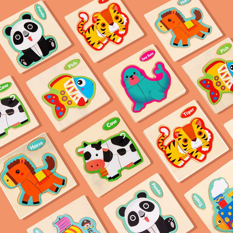 3D Wooden Puzzles Cartoon Animal Jigsaw Toys for Children Kids Education Stereo Wood Puzzles Block Early Educational Brain Teaser Toys