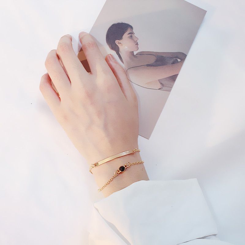 Bracelet Design Wrapped Double Layered Wearing Personality Elegant Simple Fashion Bracelet Double Layered Design Geometric Bracelet Temperament Female Daily Wearing Students