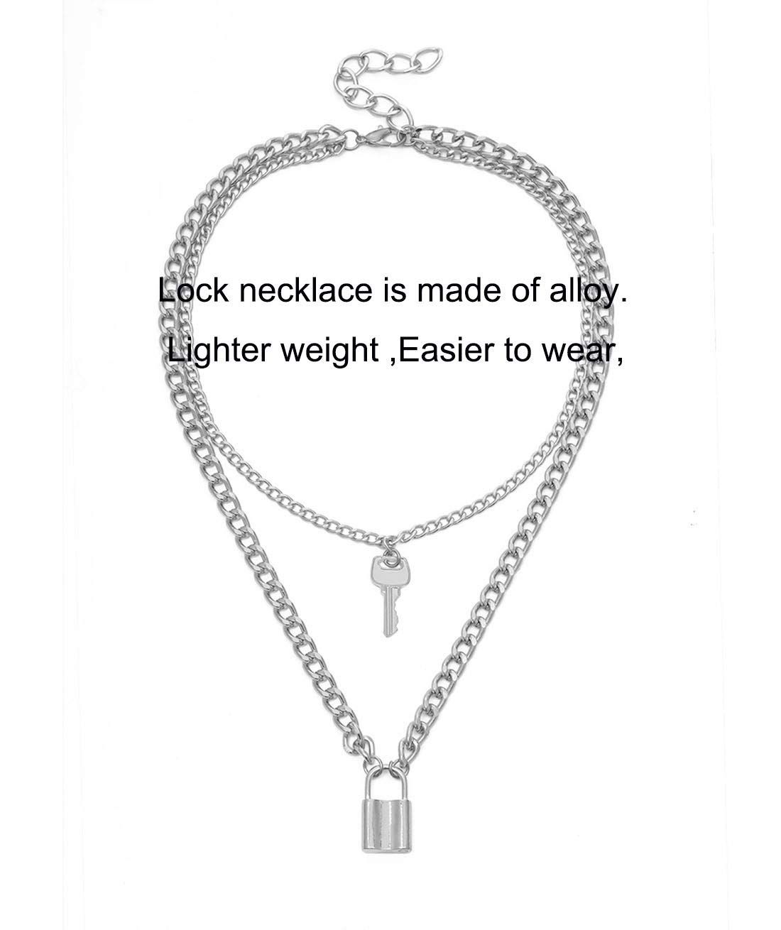 Lock Key Pendant Necklace Statement Long Chain Punk Multilayer Choker Necklace for Women Men