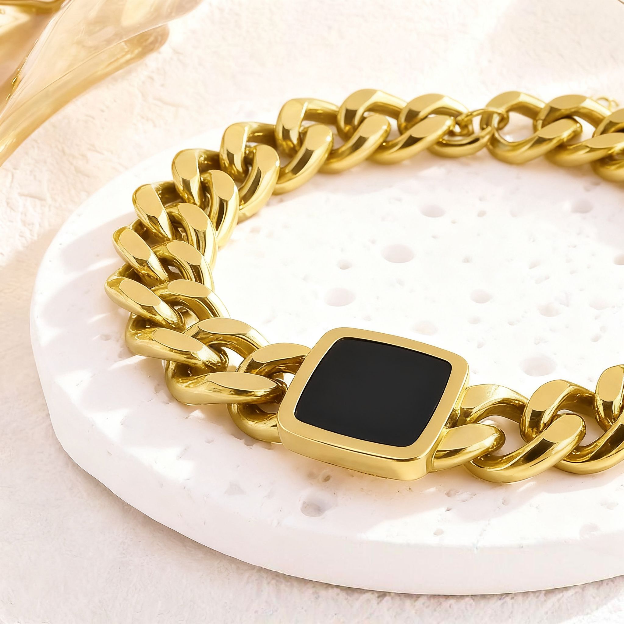 Jewelry Bracelet Exquisite Diamond Thick Titanium Steel Gold Bracelet Not Easy to Rust with Extended Chain Black Gold Cube Cuban Chain Light Luxury Versatile Fashion Water Diamond Bracelet