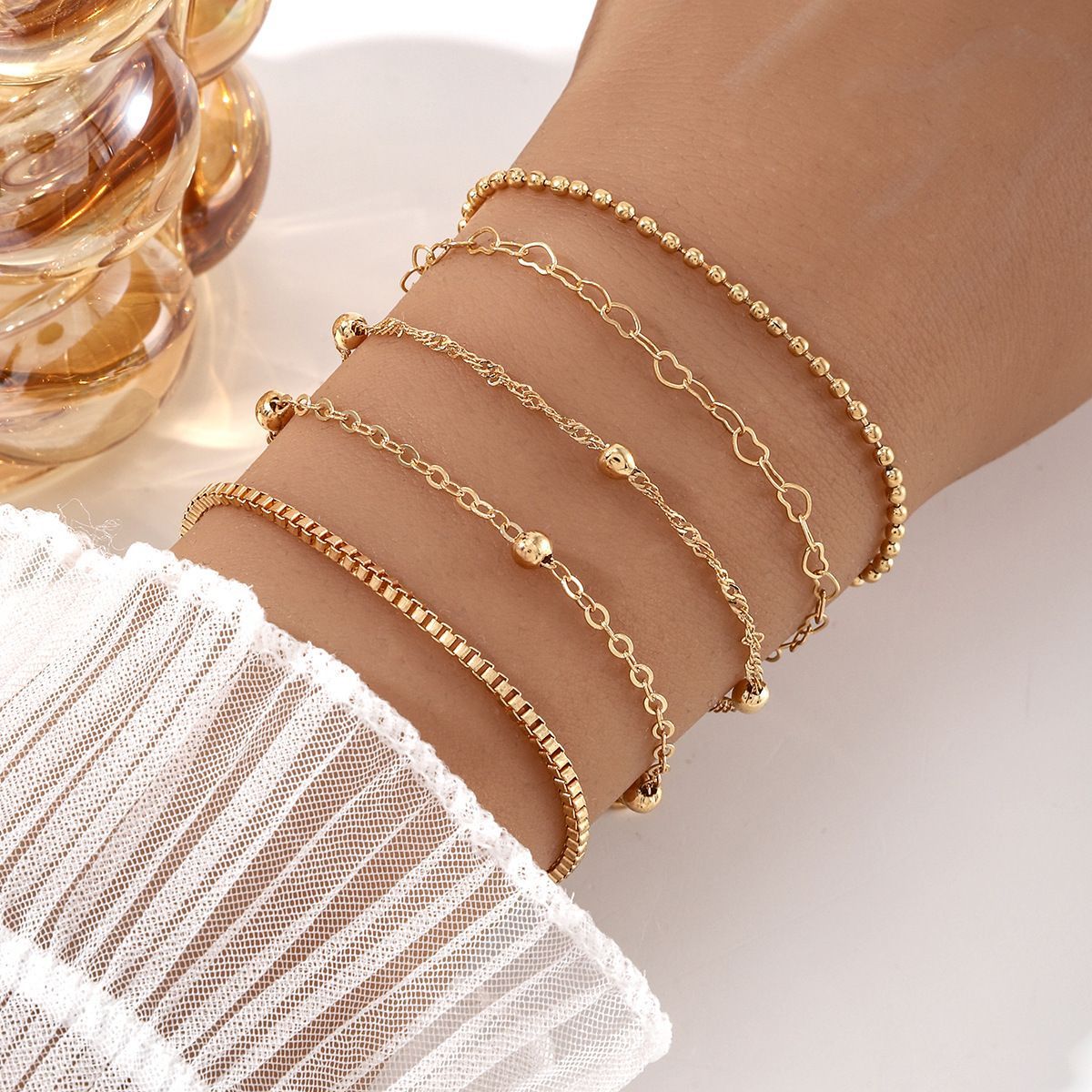 5PCS Bracelet Set Bracelet Women's Retro Love Bracelet Love Bracelet Gold Bracelet Jewelry Accessories Gift For Girlfriend And Lover
