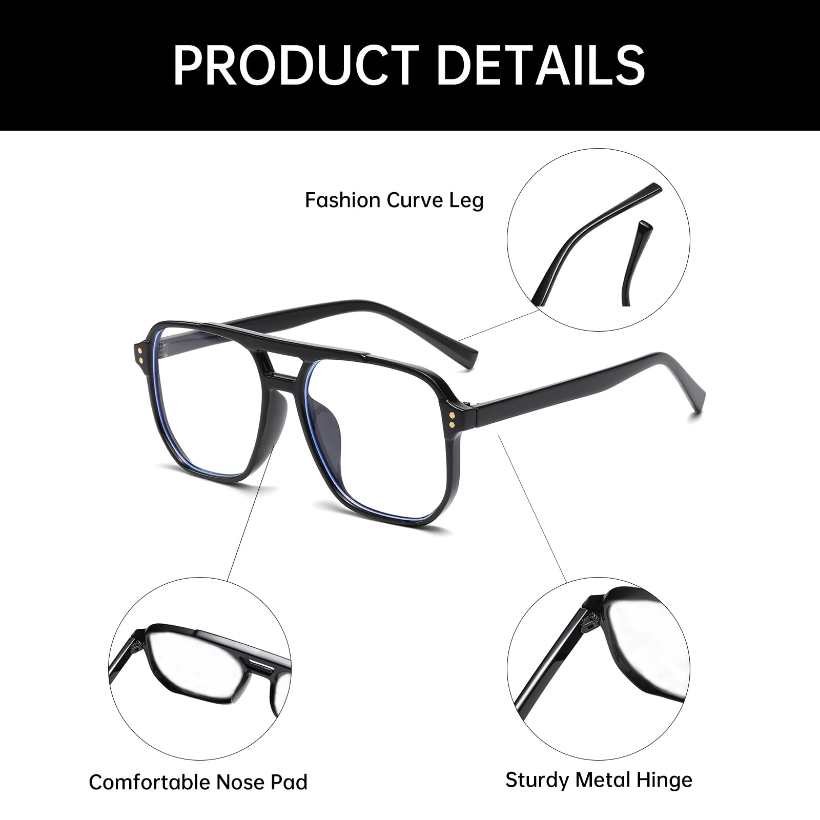 Frame Eyeglasses Women Men Glasses Anti Blue Light Pilot Square Glasses Anti Filter Blue Light for Gaming Computer