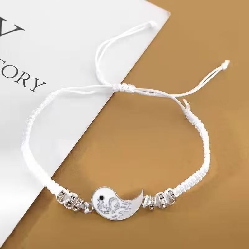 4 PCS Couple Jewelry Set Taiji Necklace Taiji Bracelet Dragon Phoenix Carving Necklace Bracelet