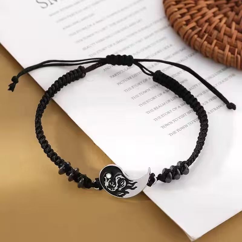 4 PCS Couple Jewelry Set Taiji Necklace Taiji Bracelet Dragon Phoenix Carving Necklace Bracelet