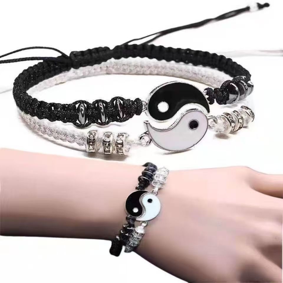 4 PCS Couple Jewelry Set Taiji Necklace Taiji Bracelet Dragon Phoenix Carving Necklace Bracelet