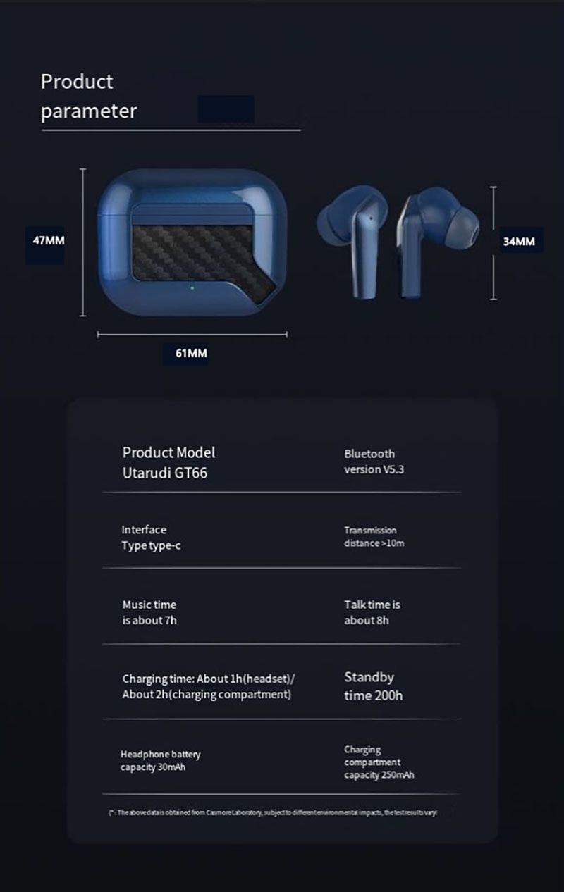 Utarudi GT66 TWS Long Endurance 7-8H Play Time Wireless Bluetooth earphones Long play time wireless Bluetooth earpods earphone earpod