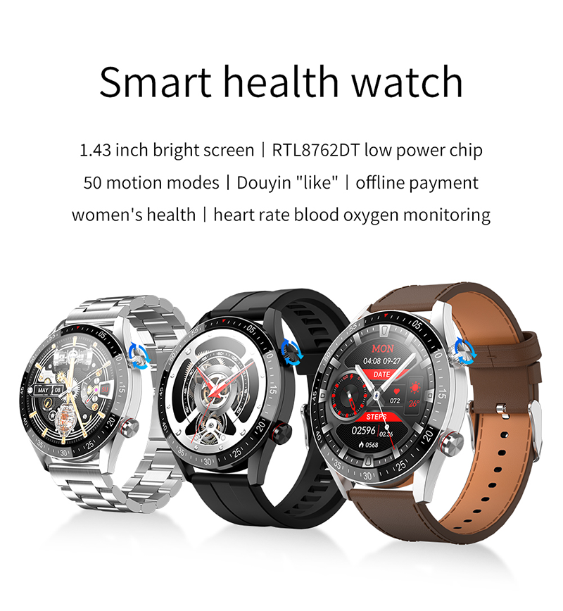 Utarudi H5 Smart Watch IP68 Waterproof 1.43''Full Touch HD Screen Sports Fitness Watch IP68 Waterproof Bluetooth Smart Watch