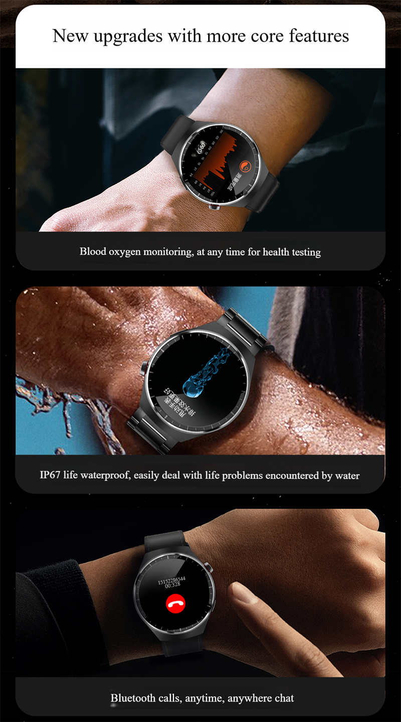 Utarudi GS80 1.53‘’ IP67 Waterproof Smart Watch 3*Straps Full Touch Screen Sports Fitness Watch IP68 Waterproof Bluetooth Smart Watch