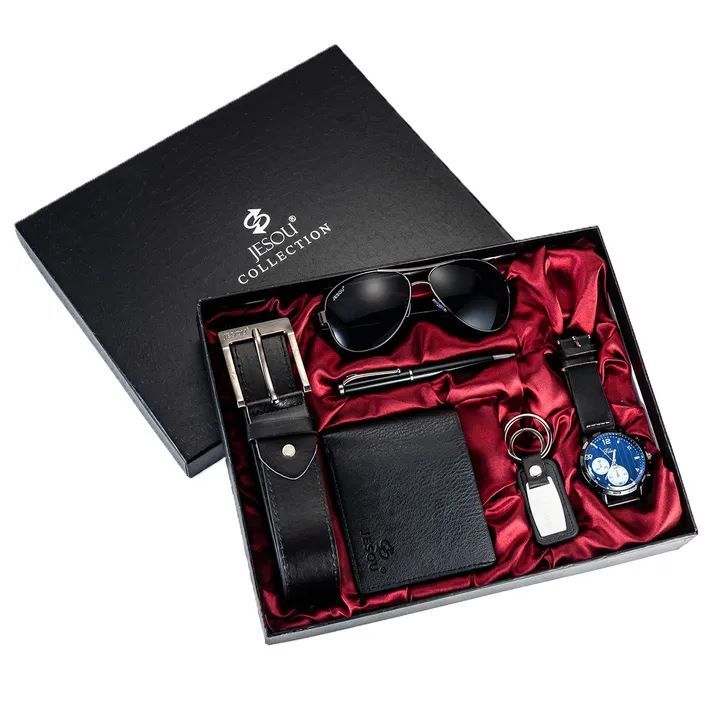 Valentine Sale JESOU Classic Men Luxury Gift Set Man Gift Dad Gift Husband Gift Boyfriend Gift Male Gift Christmas Xmas Valentines Gifts Gift Idea Men Gifts (Sunglasses Belt Watch Wallet Keychain)