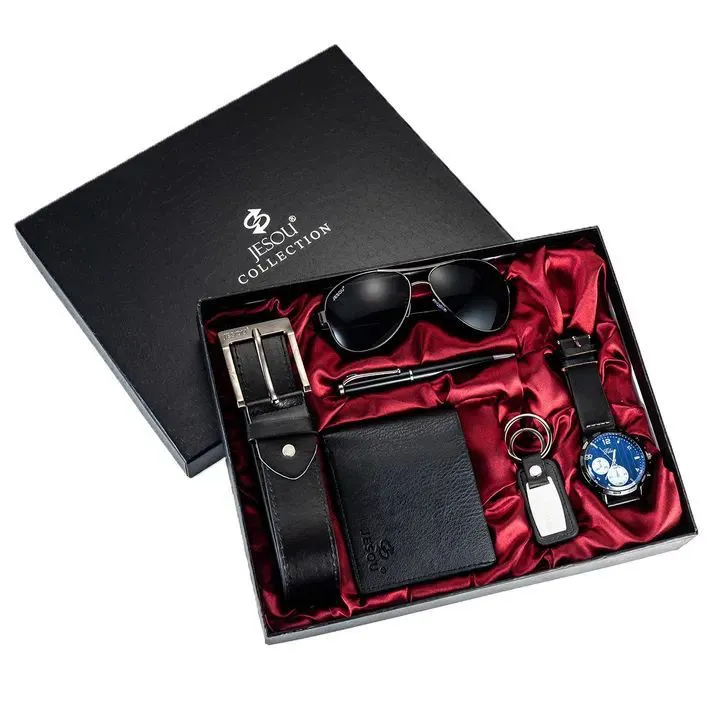 Valentine Sale JESOU Classic Men Luxury Gift Set Man Gift Dad Gift Husband Gift Boyfriend Gift Male Gift Christmas Xmas Valentines Gifts Gift Idea Men Gifts (Sunglasses Belt Watch Wallet Keychain)