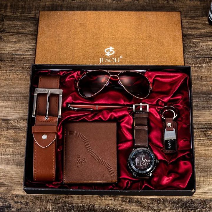 Valentine Sale JESOU Classic Men Luxury Gift Set Man Gift Dad Gift Husband Gift Boyfriend Gift Male Gift Christmas Xmas Valentines Gifts Gift Idea Men Gifts (Sunglasses Belt Watch Wallet Keychain)