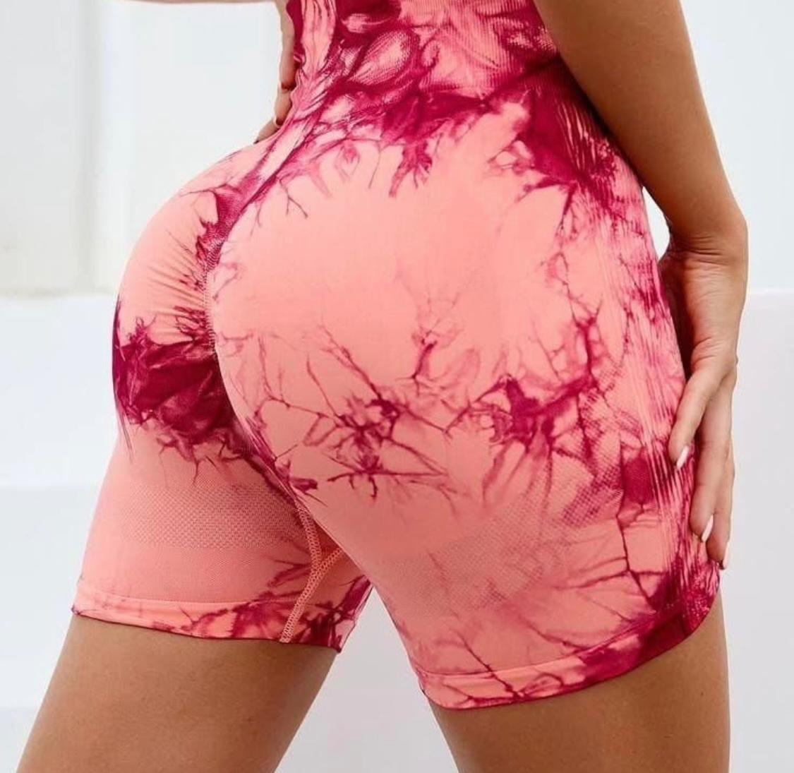 Tie Dye Pattern Print Women Workout Gym Fitness Shorts One Size Fits All Breathable Lightweight Soft Quick Dry Figure Shaping Sculpts High Waist Tummy Control Yoga Gym Running Athleisure Shorts