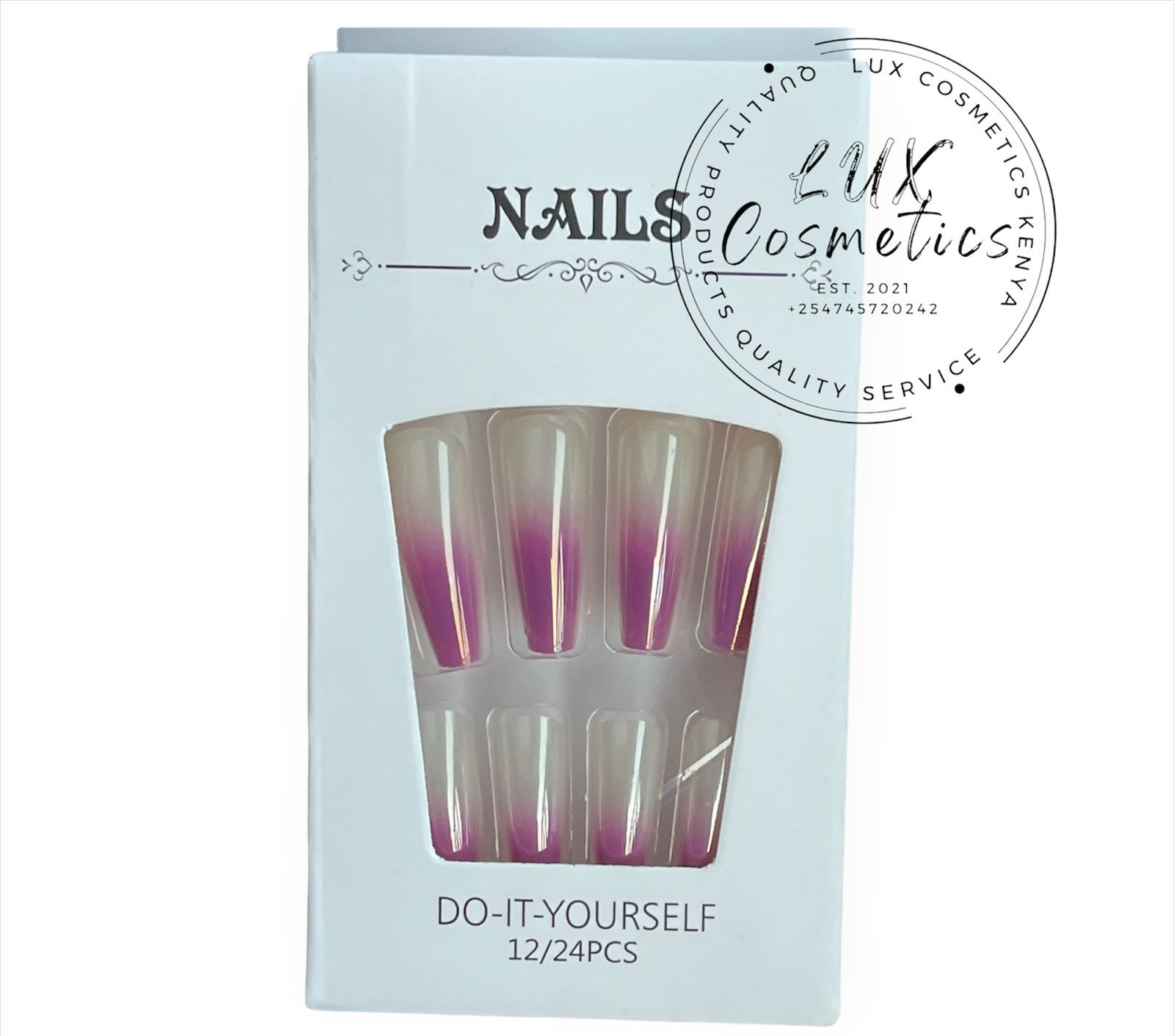 24 pcs Ombre Long Luxury Press On Ballerina Coffin Nails Acrylic Stickons + Application Glue (1 Pack) Long Luxury Press On Ballerina Coffin Nails Acrylic Stickons Pressons False Faux Manicure Nails