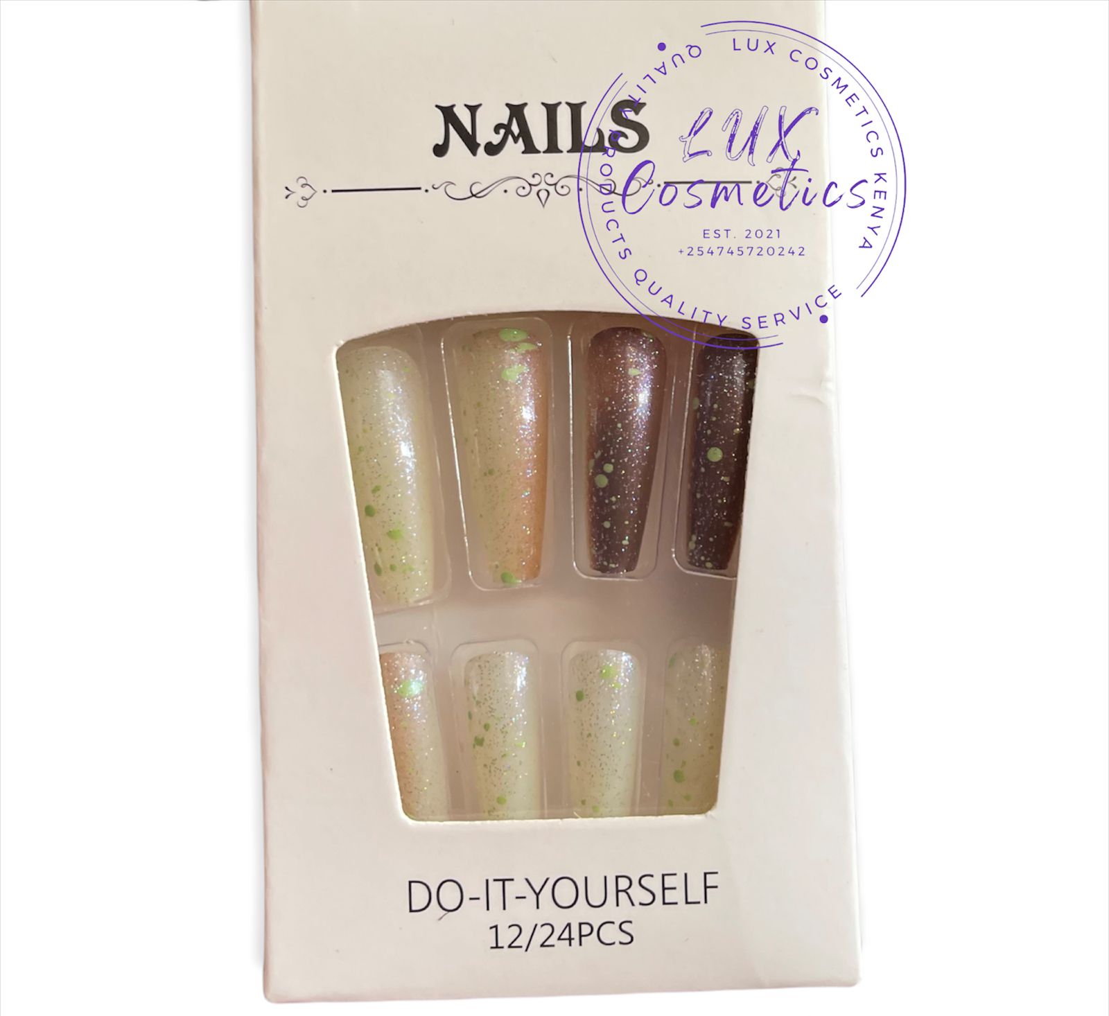 24 pcs Floral Long Luxury Press On Ballerina Coffin Nails Acrylic Stickons + Application Glue (1 Pack) Long Luxury Press On Ballerina Coffin Nails Acrylic Stickons Pressons False Faux Manicure Nails