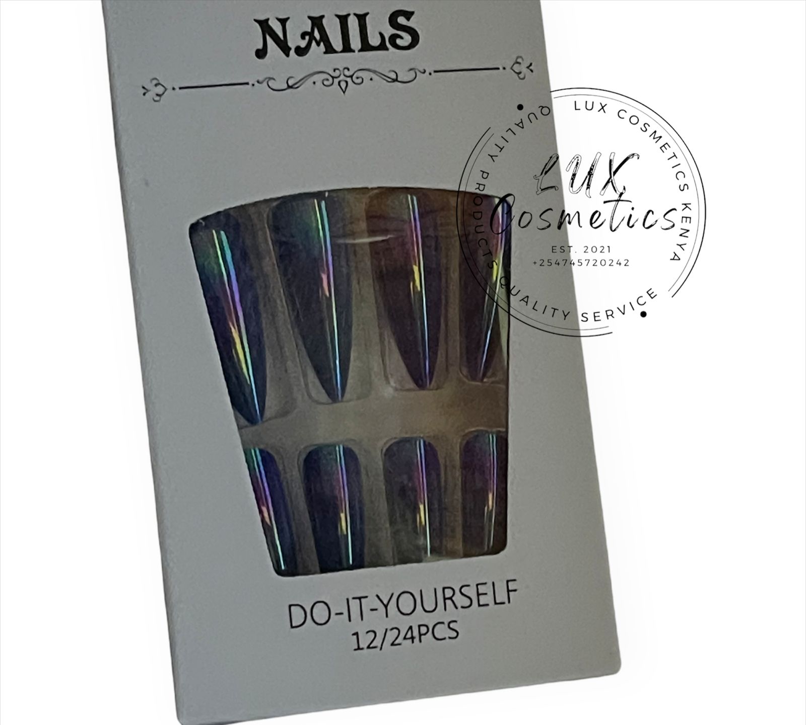 24 pcs Stiletto Long Luxury Press On New Age Cool Nails Acrylic Stickons + Application Glue (1 Pack) Long Luxury Press On Ballerina Coffin Nails Acrylic Stickons Pressons False Faux Manicure Nails