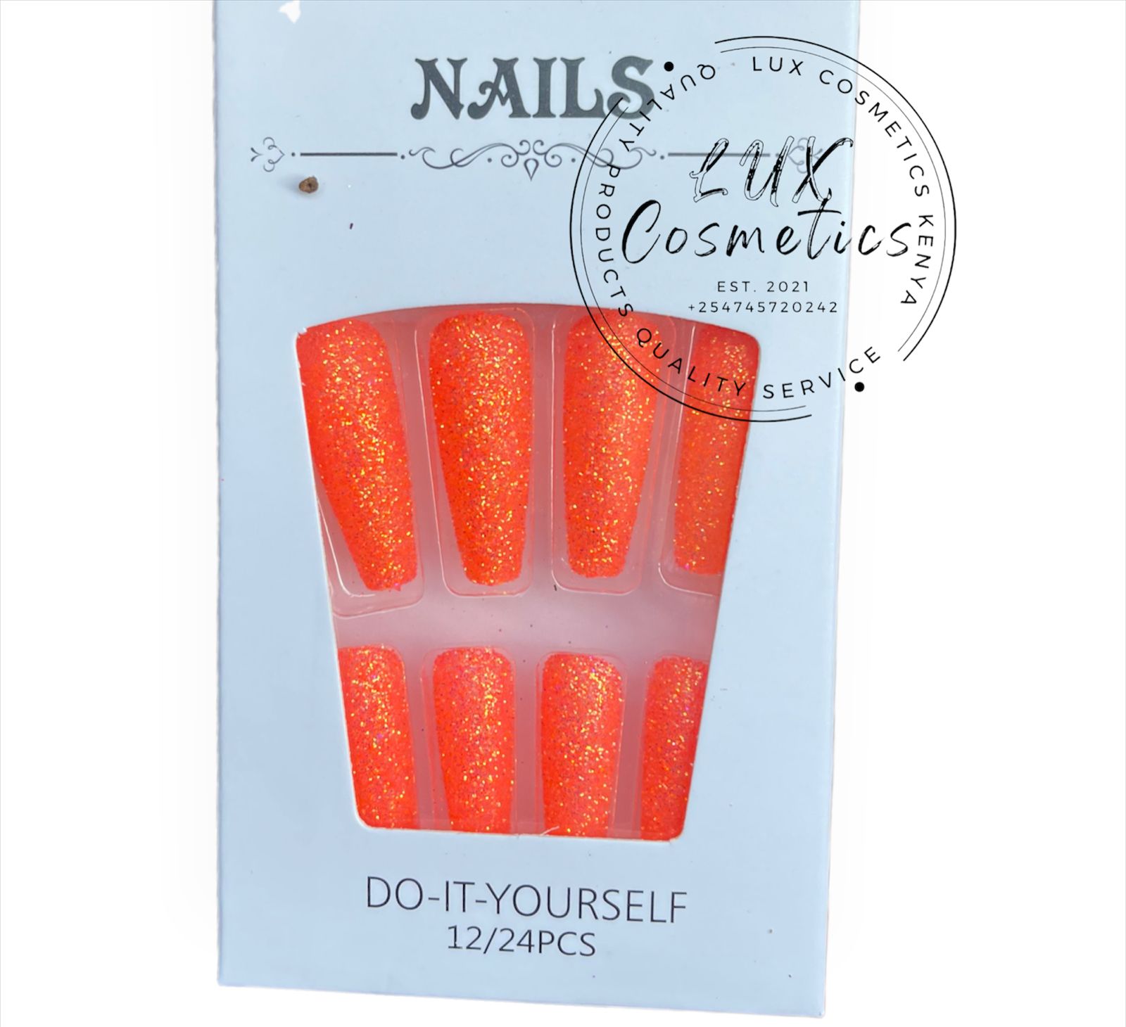 24 pcs Glitters Long Luxury Press On New Age Cool Nails Acrylic Stickons + Application Glue (1 Pack) Long Luxury Press On Ballerina Coffin Nails Acrylic Stickons Pressons False Faux Manicure Nails