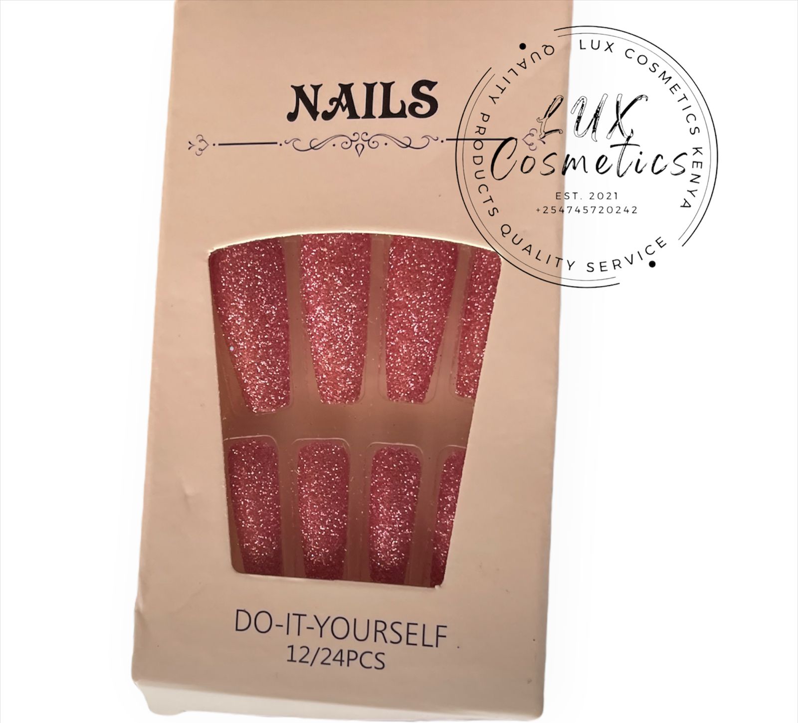 24 pcs Glitters Long Luxury Press On New Age Cool Nails Acrylic Stickons + Application Glue (1 Pack) Long Luxury Press On Ballerina Coffin Nails Acrylic Stickons Pressons False Faux Manicure Nails