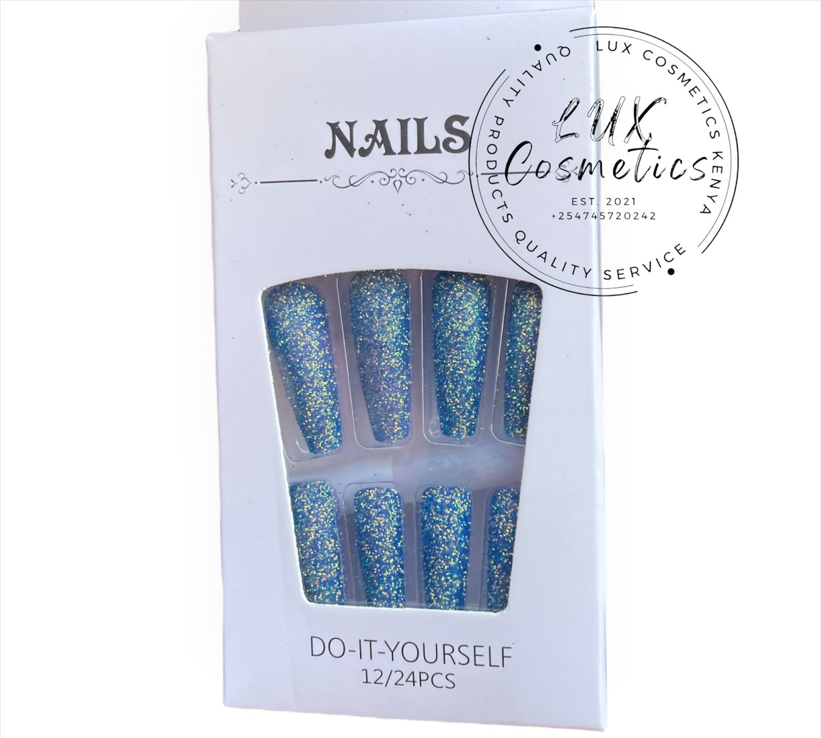 24 pcs Glitters Long Luxury Press On New Age Cool Nails Acrylic Stickons + Application Glue (1 Pack) Long Luxury Press On Ballerina Coffin Nails Acrylic Stickons Pressons False Faux Manicure Nails