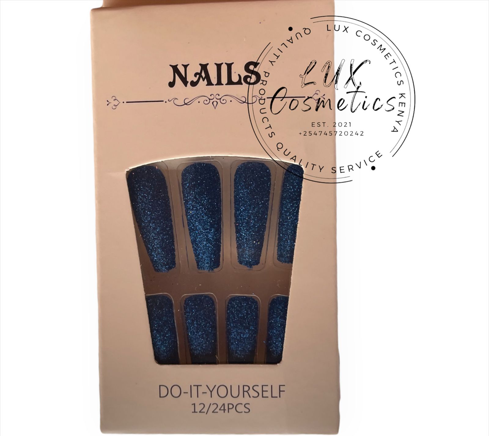 24 pcs Glitters Long Luxury Press On New Age Cool Nails Acrylic Stickons + Application Glue (1 Pack) Long Luxury Press On Ballerina Coffin Nails Acrylic Stickons Pressons False Faux Manicure Nails