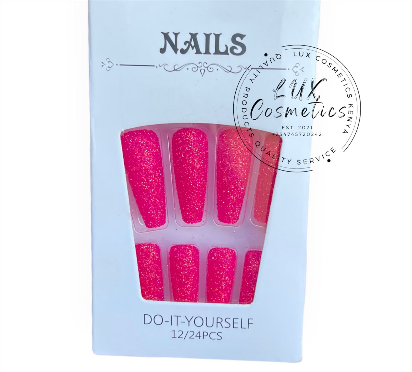 24 pcs Glitters Long Luxury Press On New Age Cool Nails Acrylic Stickons + Application Glue (1 Pack) Long Luxury Press On Ballerina Coffin Nails Acrylic Stickons Pressons False Faux Manicure Nails