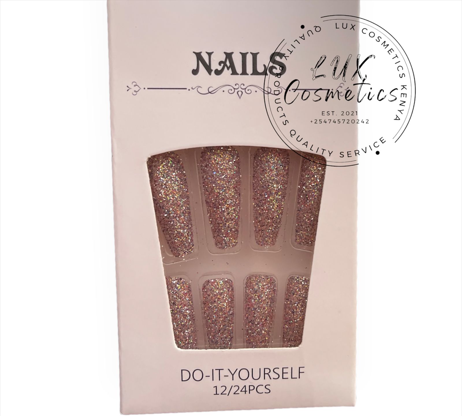 24 pcs Glitters Long Luxury Press On New Age Cool Nails Acrylic Stickons + Application Glue (1 Pack) Long Luxury Press On Ballerina Coffin Nails Acrylic Stickons Pressons False Faux Manicure Nails