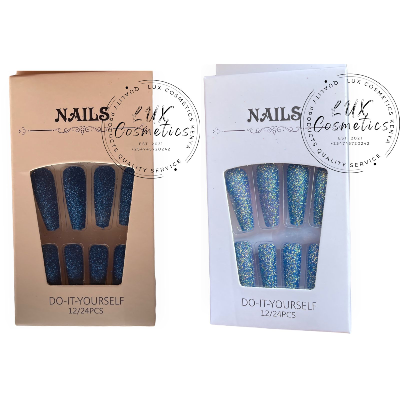24 pcs Glitters Long Luxury Press On New Age Cool Nails Acrylic Stickons + Application Glue (1 Pack) Long Luxury Press On Ballerina Coffin Nails Acrylic Stickons Pressons False Faux Manicure Nails