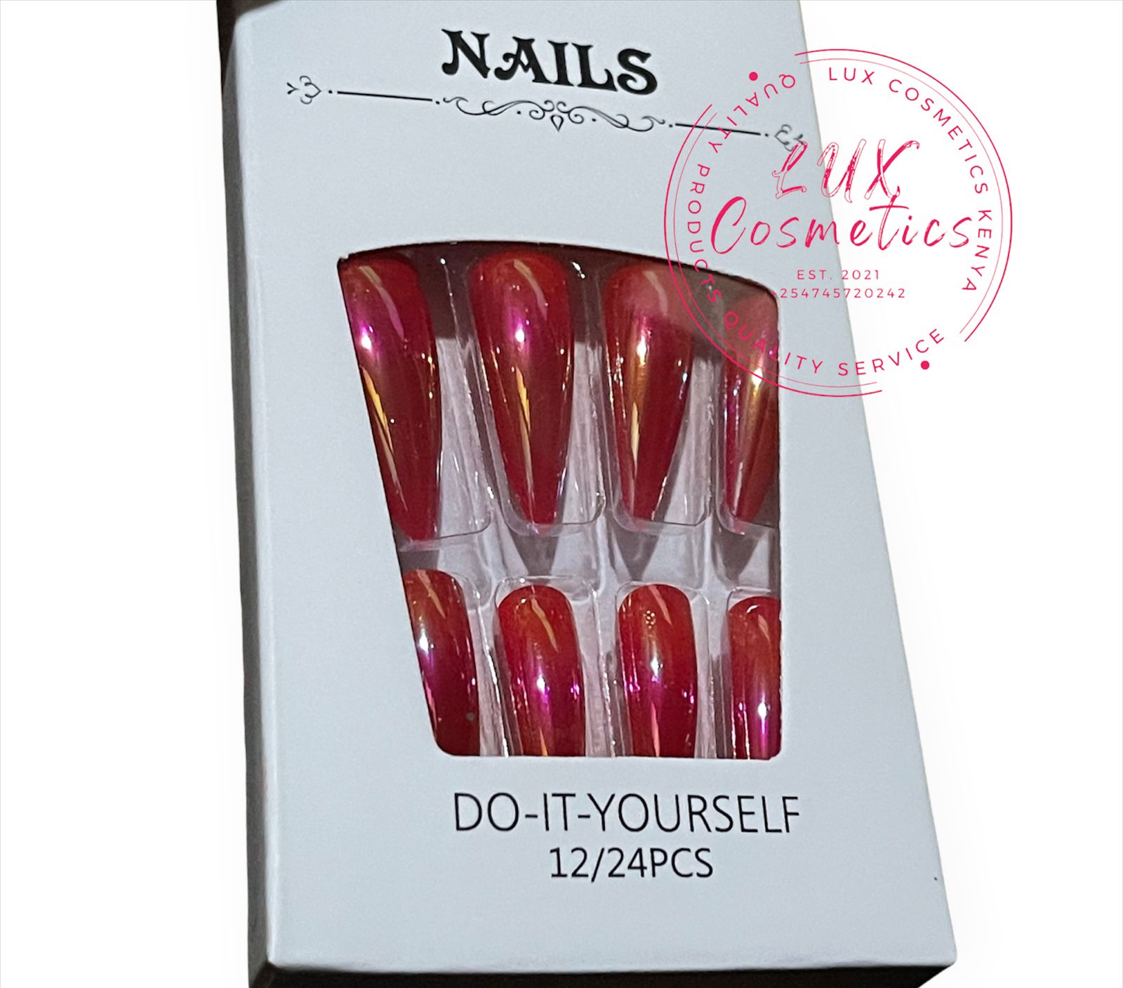 24 pcs Coffin Shape Long Luxury Press On New Age Cool Nails Acrylic Stickons + Application Glue (1 Pack) Long Luxury Press On Ballerina Coffin Nails Acrylic Stickons Pressons False Faux Manicure Nails