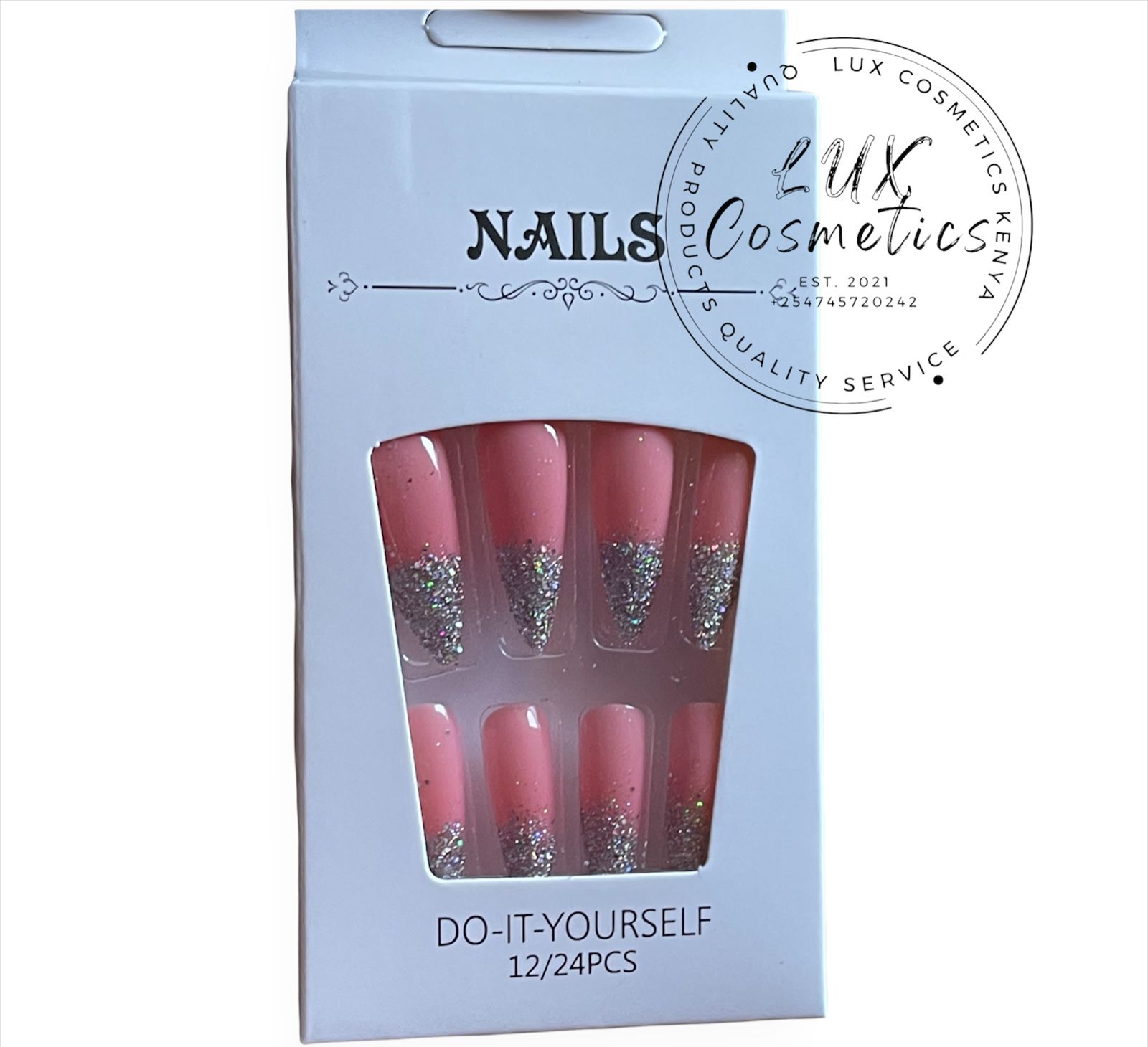 24 pcs Ombre Glitter Long Luxury Press On New Age Cool Nails Acrylic Stickons + Application Glue (1 Pack) Long Luxury PressOn Ballerina Coffin Nails Acrylic Stickons Pressons False Faux Manicure Nails