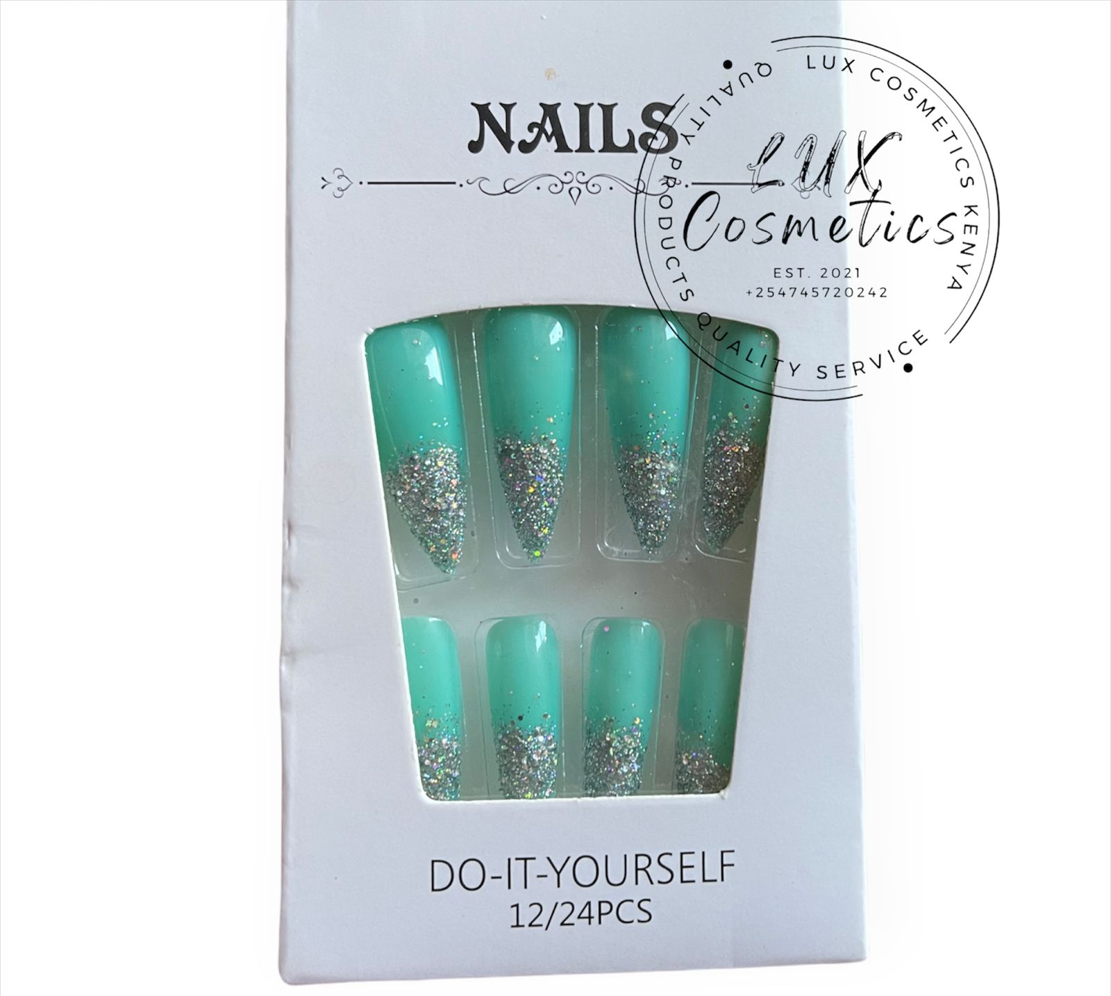 24 pcs Ombre Glitter Long Luxury Press On New Age Cool Nails Acrylic Stickons + Application Glue (1 Pack) Long Luxury PressOn Ballerina Coffin Nails Acrylic Stickons Pressons False Faux Manicure Nails