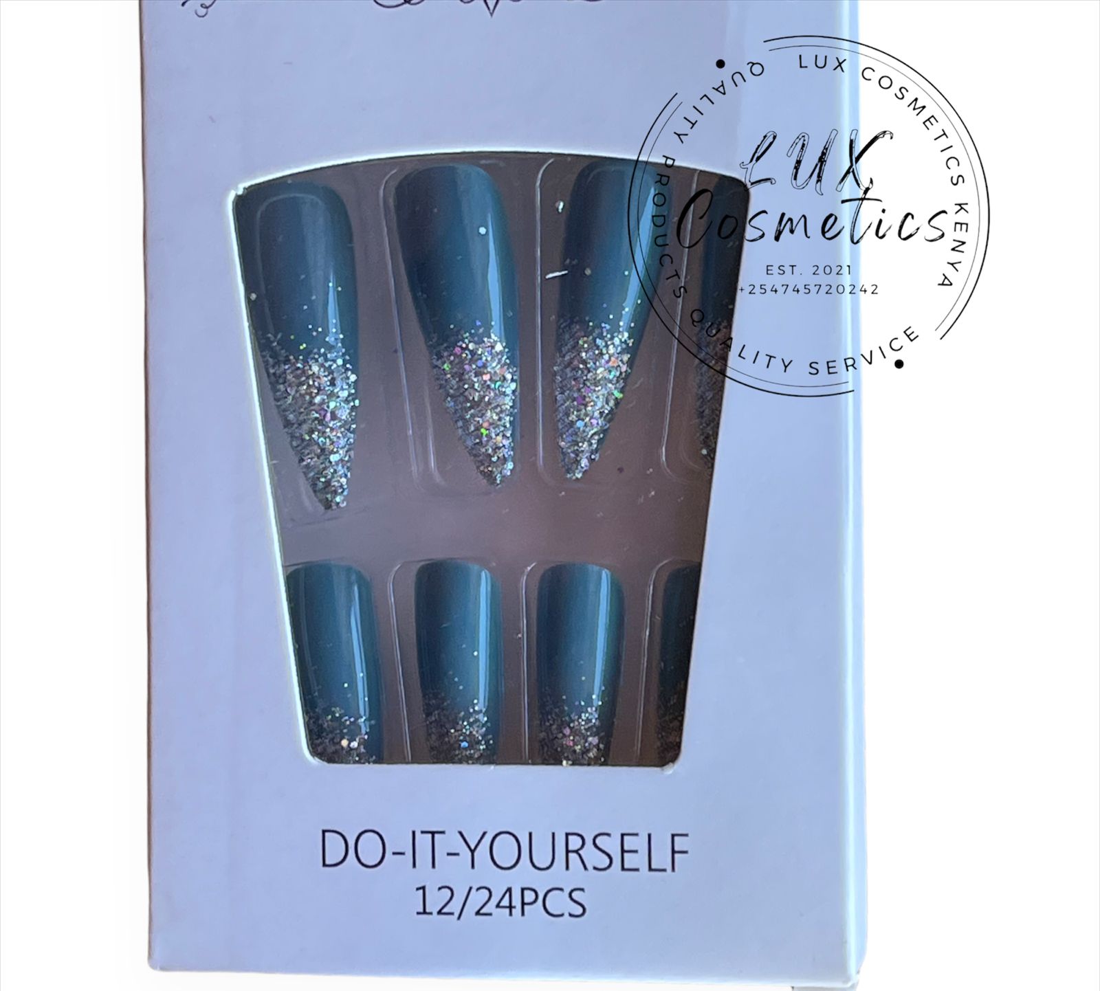 24 pcs Ombre Glitter Long Luxury Press On New Age Cool Nails Acrylic Stickons + Application Glue (1 Pack) Long Luxury PressOn Ballerina Coffin Nails Acrylic Stickons Pressons False Faux Manicure Nails