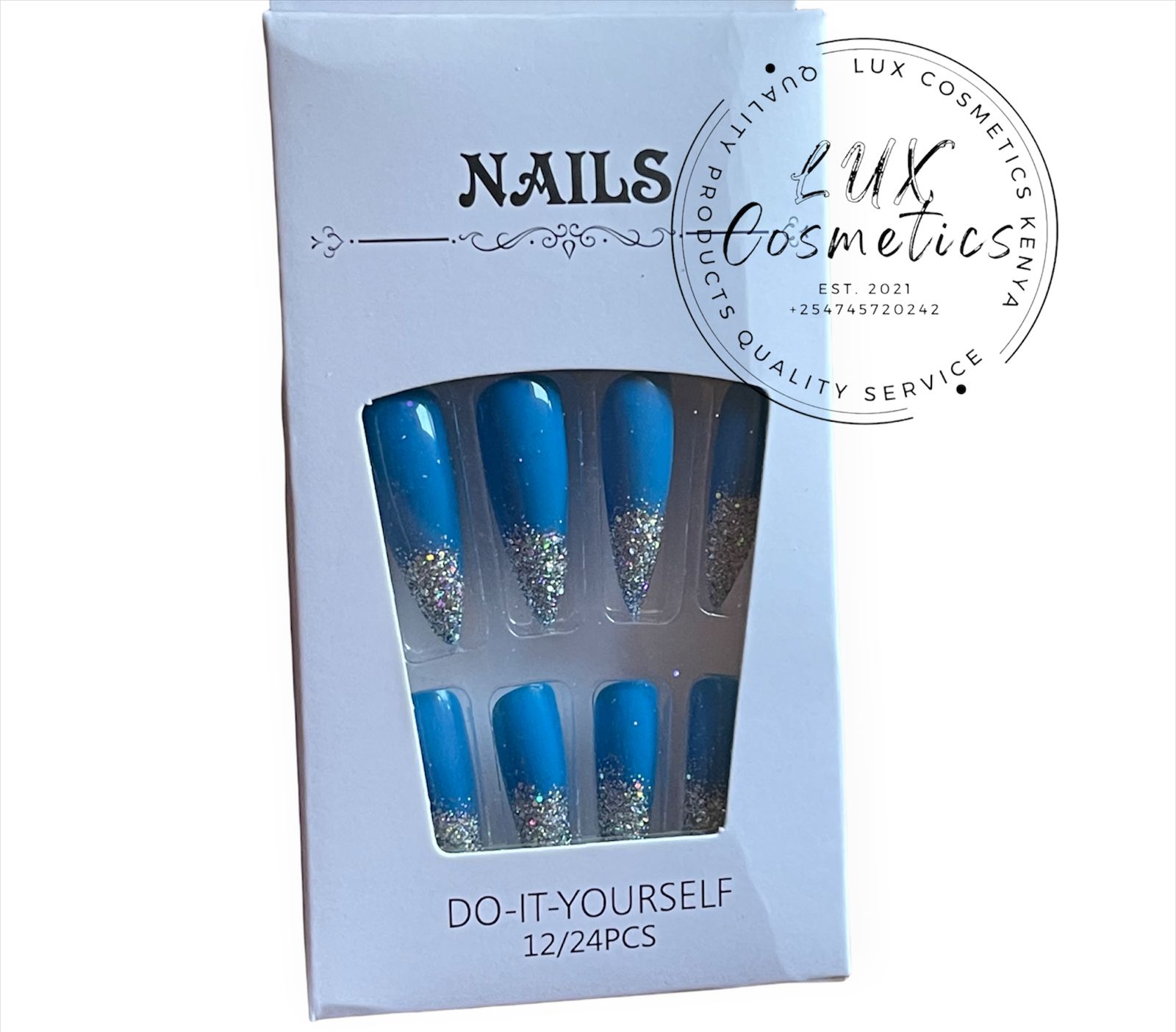24 pcs Ombre Glitter Long Luxury Press On New Age Cool Nails Acrylic Stickons + Application Glue (1 Pack) Long Luxury PressOn Ballerina Coffin Nails Acrylic Stickons Pressons False Faux Manicure Nails