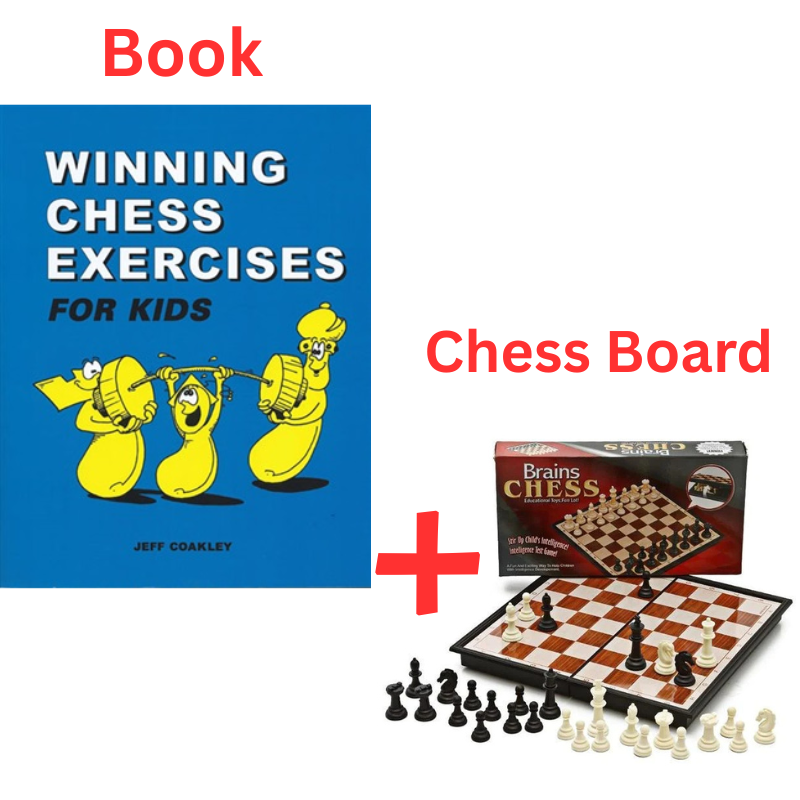 "Winning Chess Exercises for Kids" Book By Jeff Coakley + Chess Board