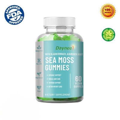 Daynee Organic Sea Moss Gummies - 60 Pcs For Thyroid Health Weight Management Improve Immune Supplement Gummy Bladderwrack Burdock Root Irish sea Moss