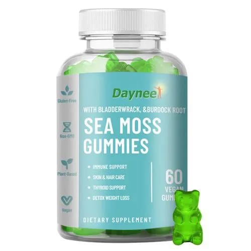 Daynee Organic Sea Moss Gummies - 60 Pcs For Thyroid Health Weight Management Improve Immune Supplement Gummy Bladderwrack Burdock Root Irish sea Moss