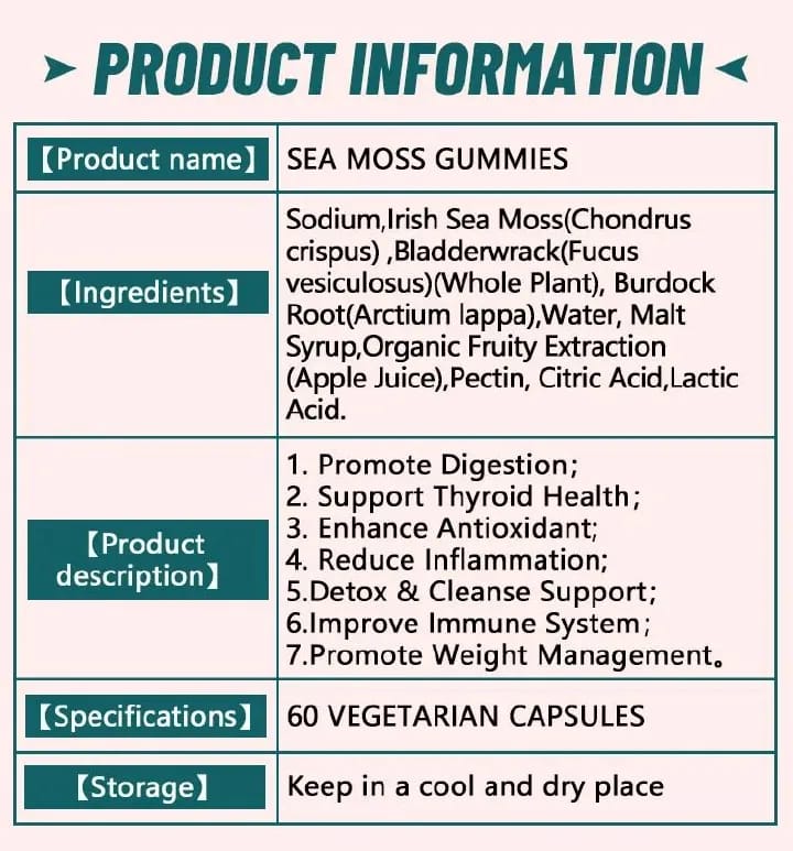 Daynee Organic Sea Moss Gummies - 60 Pcs For Thyroid Health Weight Management Improve Immune Supplement Gummy Bladderwrack Burdock Root Irish sea Moss