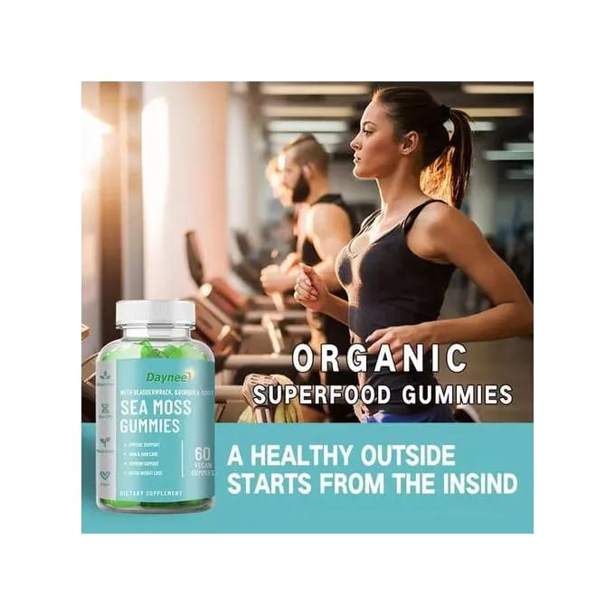 Daynee Organic Sea Moss Gummies - 60 Pcs For Thyroid Health Weight Management Improve Immune Supplement Gummy Bladderwrack Burdock Root Irish sea Moss