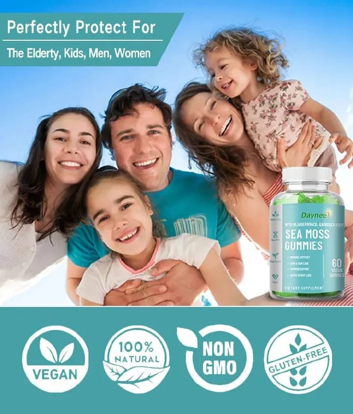 Daynee Organic Sea Moss Gummies - 60 Pcs For Thyroid Health Weight Management Improve Immune Supplement Gummy Bladderwrack Burdock Root Irish sea Moss