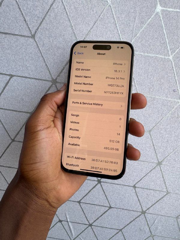 IPHONE 14 PRO 256GB ROM 6 GB RAM 81% BH. 48MP MAIN SENSOR NEW DYNAMIC ISLAND ON A 6.I INCH XDR SCREEN DISPLAY.