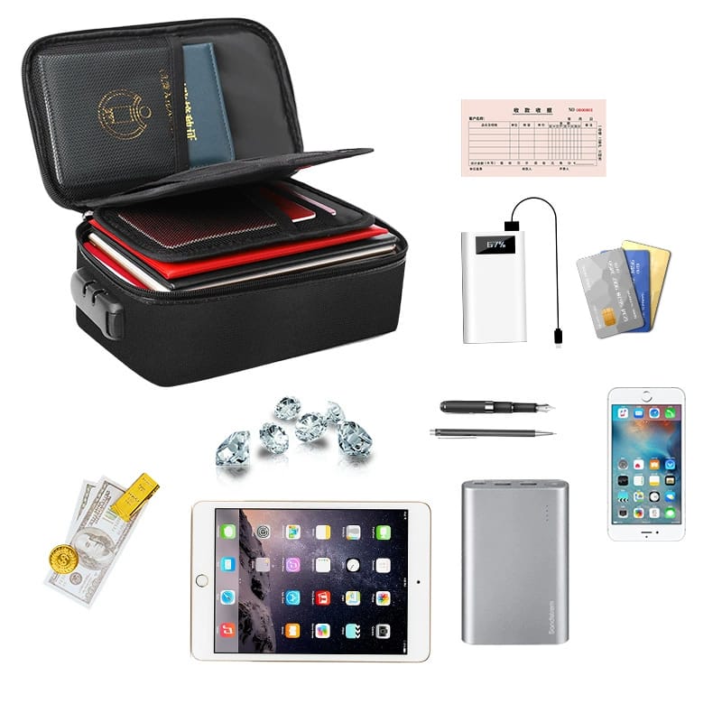 DocSafe Document Bag with Lock,Fireproof 3-Layer File Storage Case with Water-Resistant Zipper,Document Safe Portable Travel Home Organizer Bag for Laptop,Files,Certificates,Gifts for Him,