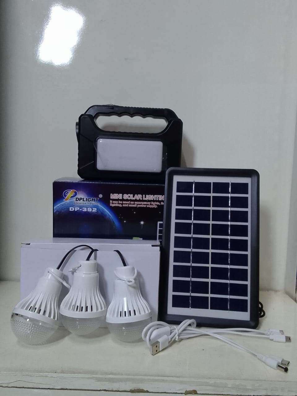 Dp392 Solar Lighting System Kit With 3 LED Lights, Solar Panel, Power Cable, Phone Charger