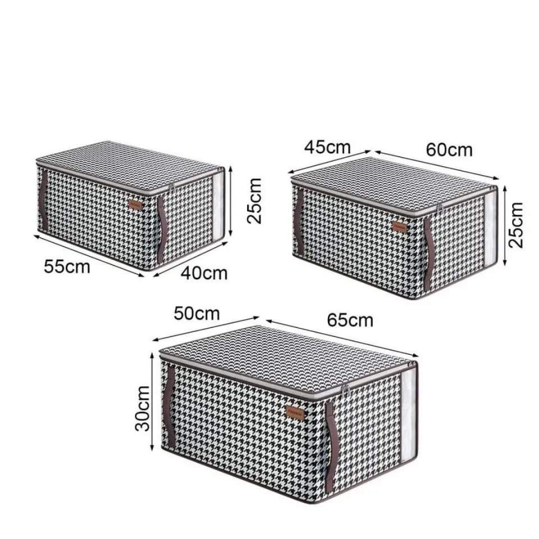Quilt Duvet/Closet Organizer checked Material: Non Wooven Fabric Comes a set of 3pcs ✅Size: 55*40*25cm ✅ 60*45*25cm ✅65*50*30cm