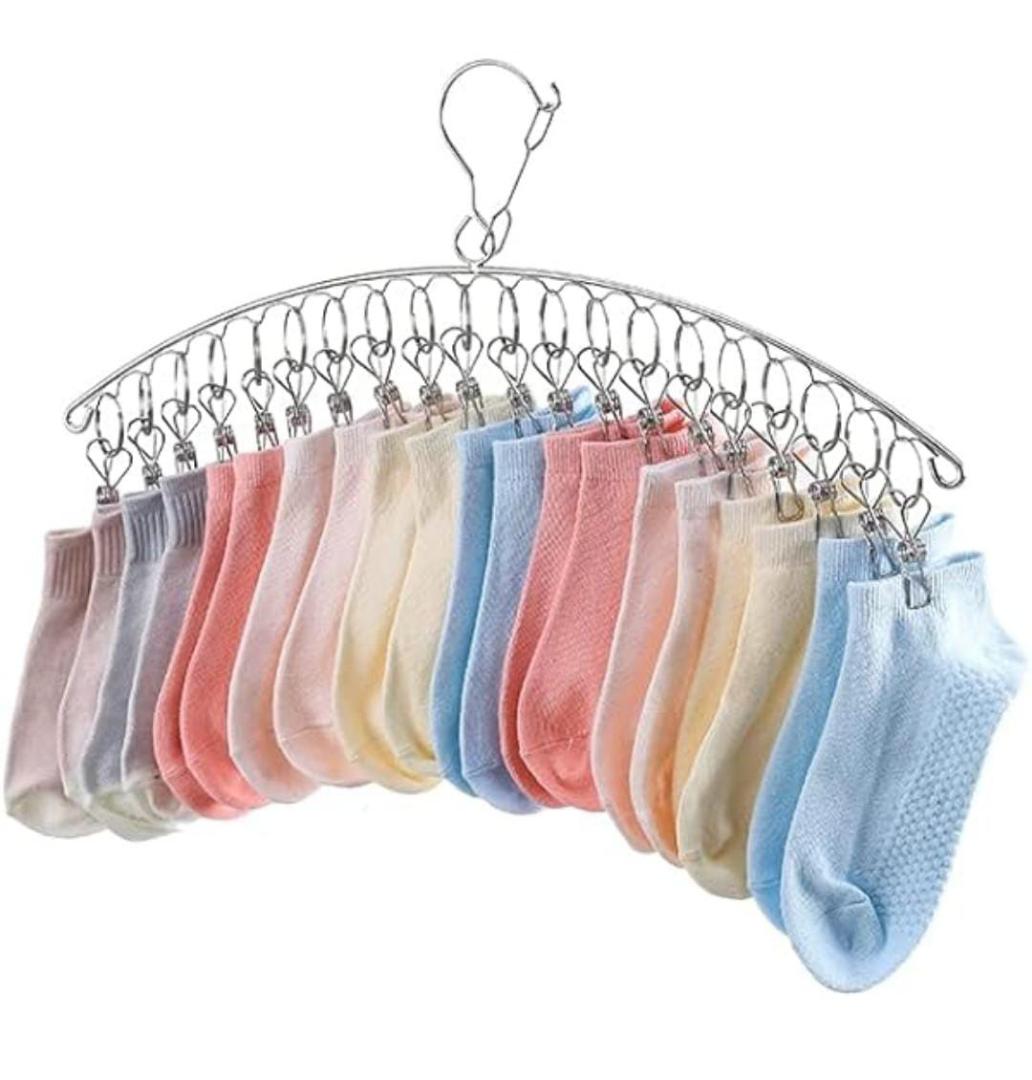 LARGE Pegs Stainless Steel Hanger Sock Hanger Drying Rack with Pegs Stainless Steel Laundry Dryer Rack Windproof Clothes Washing Line for Baby Clothes, Underwear, Gloves, Bras