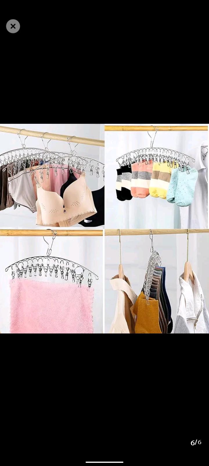 LARGE Pegs Stainless Steel Hanger Sock Hanger Drying Rack with Pegs Stainless Steel Laundry Dryer Rack Windproof Clothes Washing Line for Baby Clothes, Underwear, Gloves, Bras