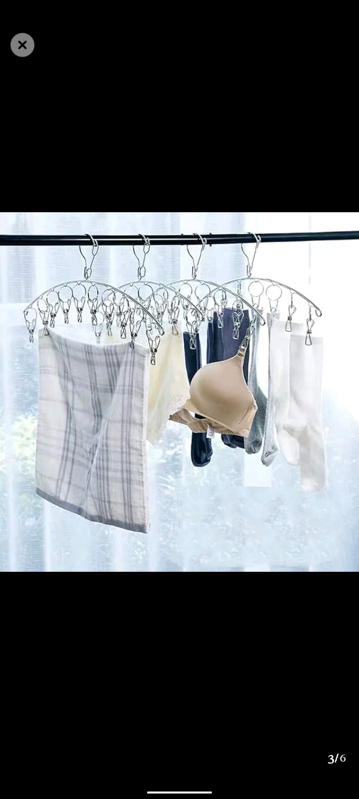 LARGE Pegs Stainless Steel Hanger Sock Hanger Drying Rack with Pegs Stainless Steel Laundry Dryer Rack Windproof Clothes Washing Line for Baby Clothes, Underwear, Gloves, Bras