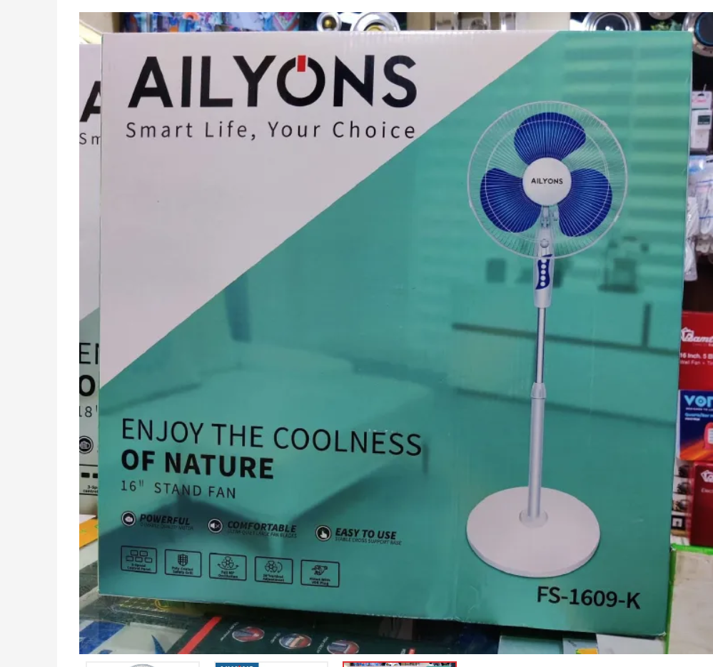 AILYONS 16 Inch Floor Standing Fan  Powerful Oscillating Floor Fan with Adjustable Height, 3-Speed Settings, Energy-Efficient Motor, Quiet Operation for Home, Office, and Bedroom Cooling