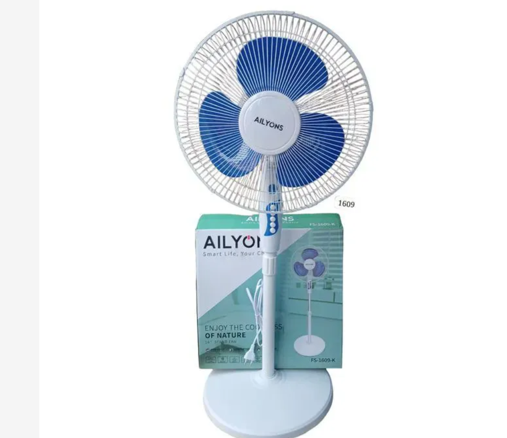 AILYONS 16 Inch Floor Standing Fan  Powerful Oscillating Floor Fan with Adjustable Height, 3-Speed Settings, Energy-Efficient Motor, Quiet Operation for Home, Office, and Bedroom Cooling
