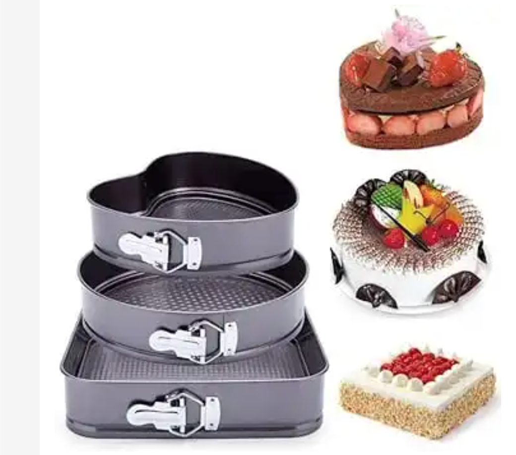 3pcs non-stick springform cake baking tins/moulds squre round heart baking trays/tins black normal