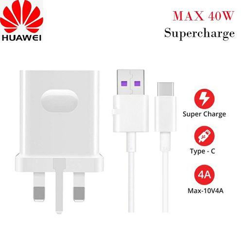 Huawei 40W SuperCharge 4.5A/5A Type-C Cable & Charger BUNDLE For Huawei P40 Pro, P30, P30 Pro, P20 Lite, Mate 30, Mate 20, Mate 20 Pro, Mate 10, Mate 10 Pro, Mate 9, Mate 9 Porsche Design, Nova 5T, No