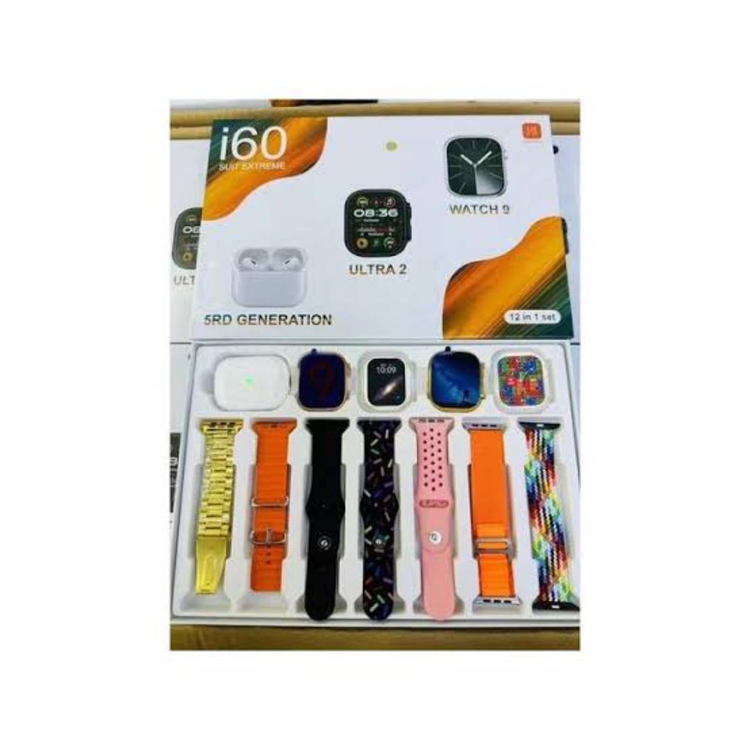 i60 Suit Extreme Hot 12 in 1 Set Smart Watch 2.3 inch 2 Watches 49mm Ultra 2, 45mm Watch 9 With 2 Watch Jelly Case & Airpods Pro 2 i60 Suit Exterme 7 Straps Smartwatch 4